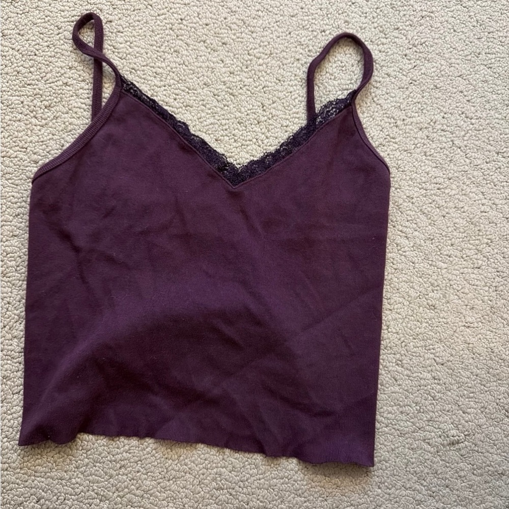 Brandy Melville Dark Purple Cami with Black Lace